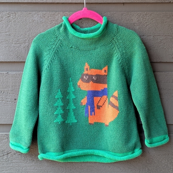 L.L. Bean Masked Bandit Raccoon Intarsia Knit Roll Neck Sweater Size 12-18MO - Picture 6 of 6